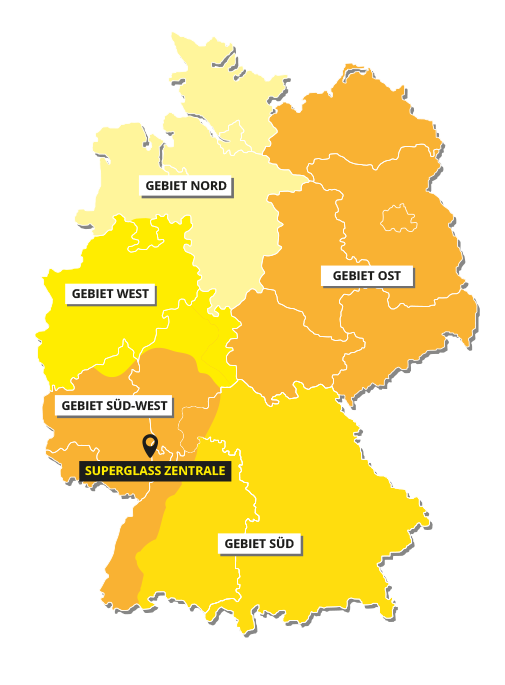 Deutschlandkarte mit SUPERGLASS Zentrale